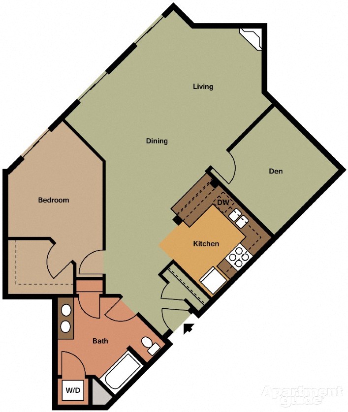 Floor plan for 1 bed, 1 bath, 1110 sqft